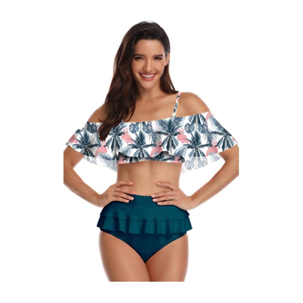 😎Green Ruffled High Waist Bikini Set